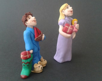 Two Christmas Figures, Boy Girl Figurines, Christmas Ornament, Polymer Clay Figurines, Miniature Child Figure, Christmas Decoration