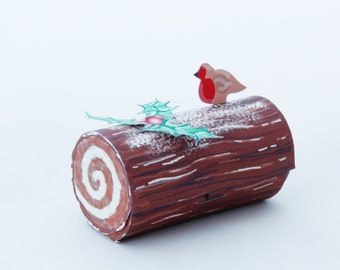 Scatola portaconfetti per caramelle Yule Log, decorazione natalizia con download istantaneo, decorazione da tavolo natalizia stampabile, piccola confezione regalo natalizia, kit artigianale con la carta