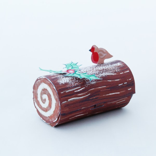 Yule Log Candy Favor Box, Instant Download Christmas Decoration, Printable Xmas Table Decor, Small Christmas Gift Box, Paper Craft Kit