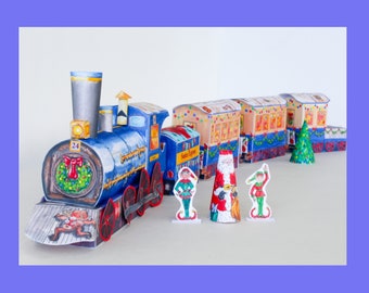 Calendrier de l’Avent de Noël en train miniature, kit de papier Santa Express, boîte à bonbons de Noël, boîte-cadeau de Noël, décoration de Noël imprimable