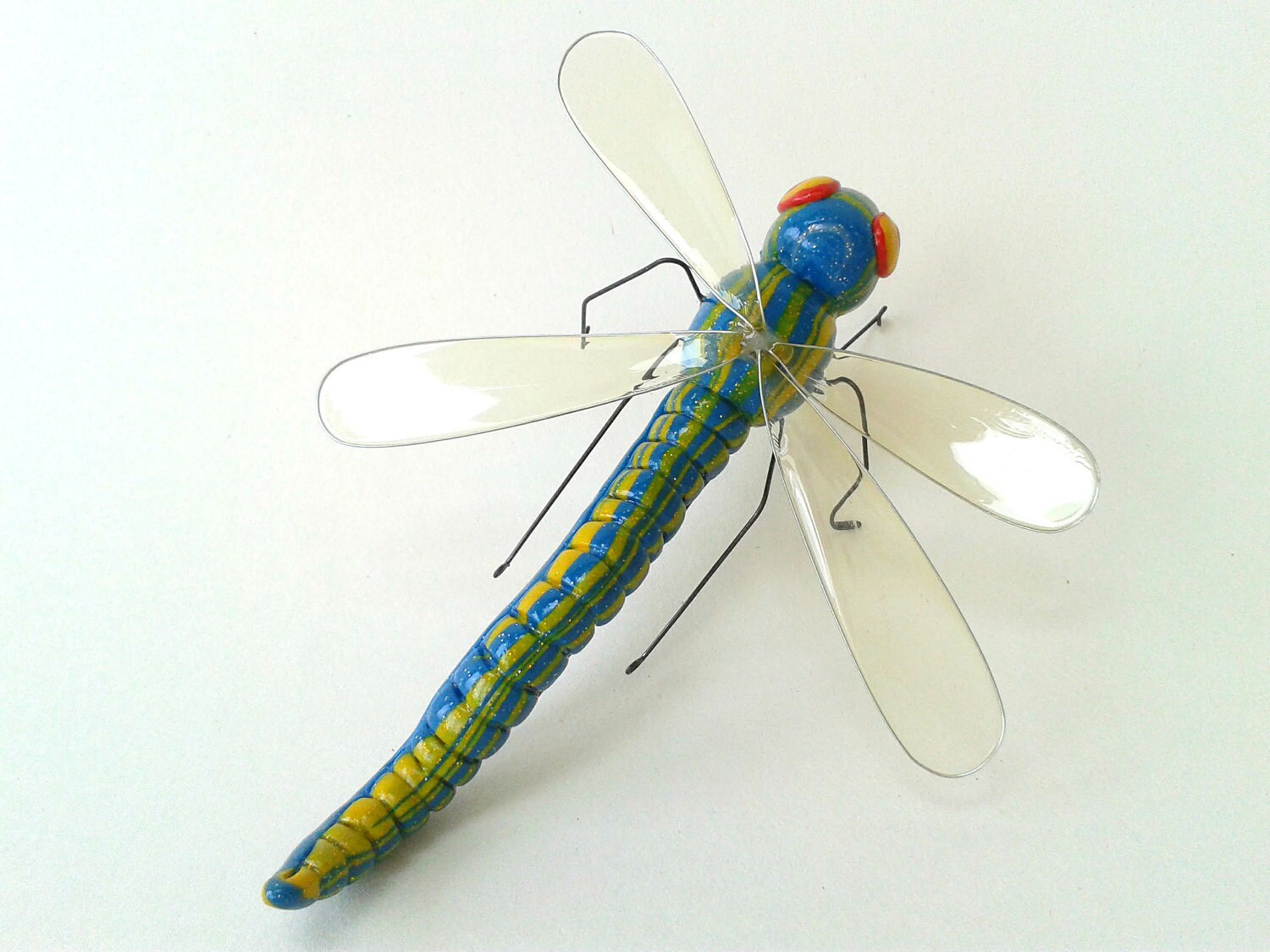 Polymer Clay Dragonfly Ornament Blue Yellow Insect Sculpture Etsy