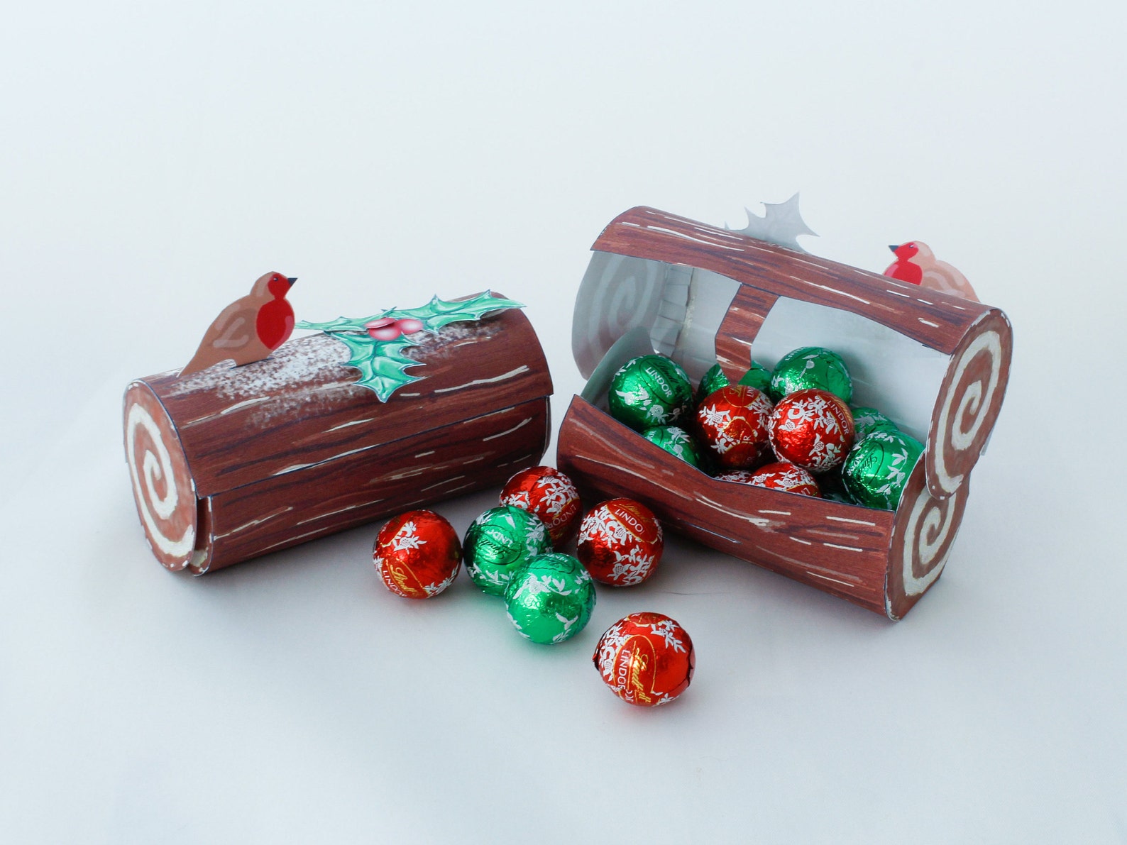 Yule Log Candy Favor Box, Instant Download Christmas Decoration, Printable Xmas Table Decor