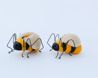 Two Bee figurines, Polymer Clay Bees, Bug Model, Bee Ornament, Insect Sculpture, Bumble Bee Cake Topper, Bug Lovers Gift, Bee Keepsake