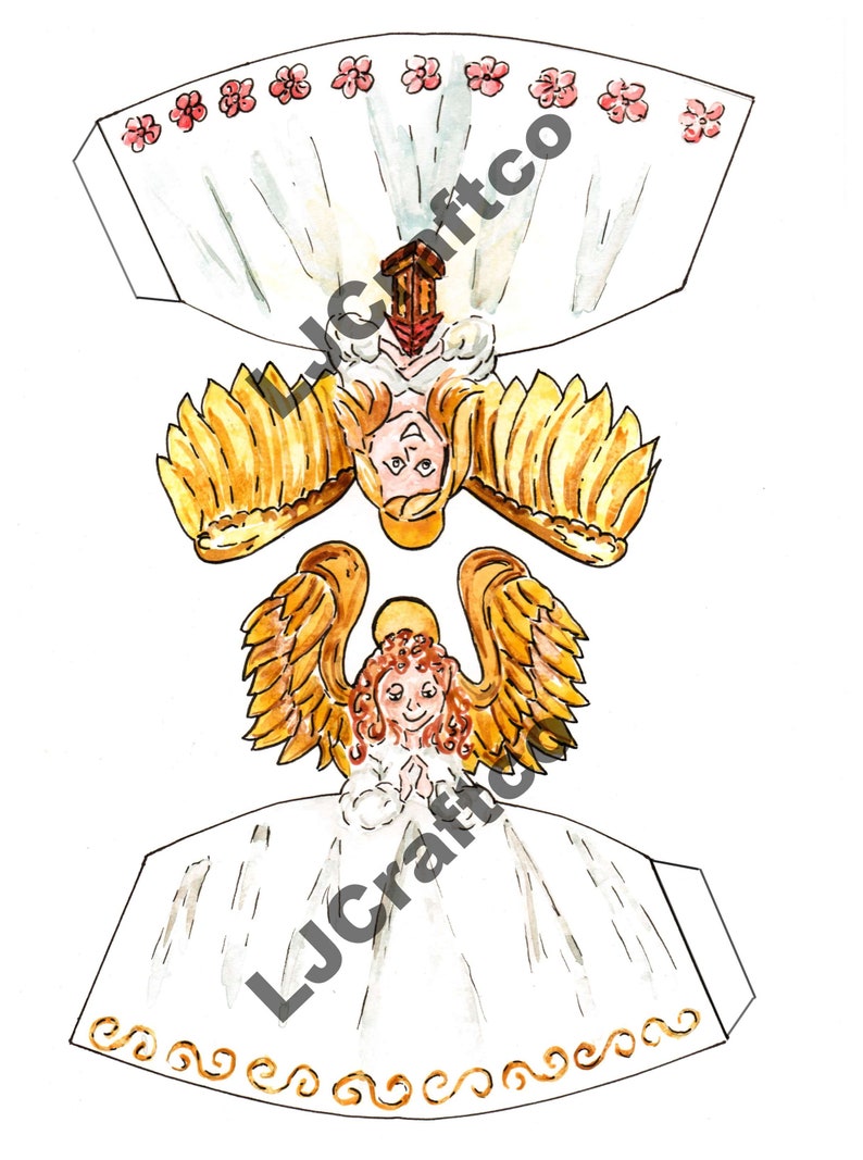 Digital Download Angel Decorations, DIY Christmas Angels, Print at Home Holiday Decor, Paper Angel Christmas Tree Topper, Make it Yourself image 2