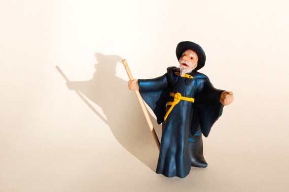 Hand Sculpted Wizard with Crystal Ball Figurine in Polymer Clay