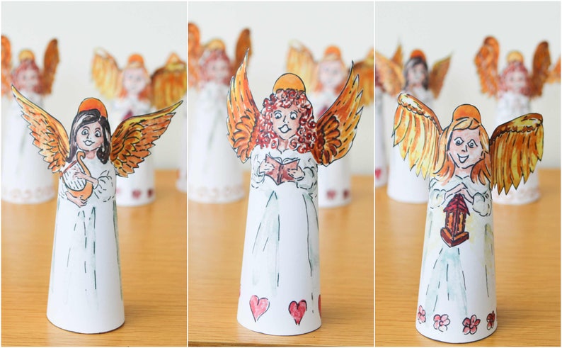 Digital Download Angel Decorations, DIY Christmas Angels, Print at Home Holiday Decor, Paper Angel Christmas Tree Topper, Make it Yourself image 7