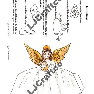 Digital Download Angel Decorations, DIY Christmas Angels, Print at Home Holiday Decor, Paper Angel Christmas Tree Topper, Make it Yourself image 4