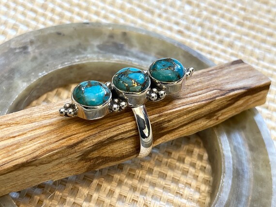 Sterling silver copper turquoise ring - image 2