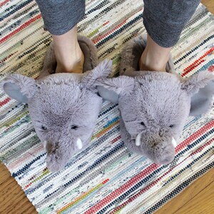Fuzzy Elephant Slippers | Fluffy Animal Slippers | One Size Fits Most ...