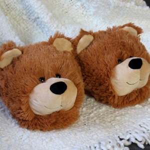 Fuzzy Bear Slippers | Fluffy Teddy Bear Animal Slippers | One Size Fits Most