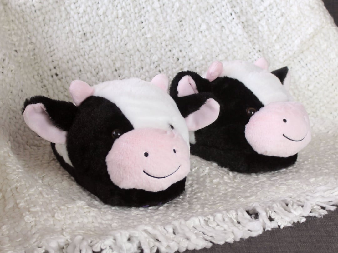 Fuzzy Cow Slippers Fluffy Cow Animal Slippers One Size Fits Most Etsy