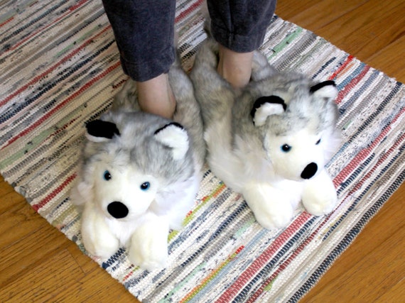 Husky Plush Slippers Size Fits Most - Etsy
