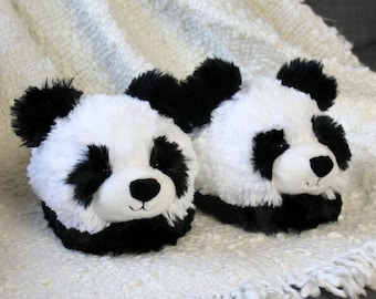 Fuzzy Panda Slippers | Fluffy Animal Slippers | One Size Fits Most