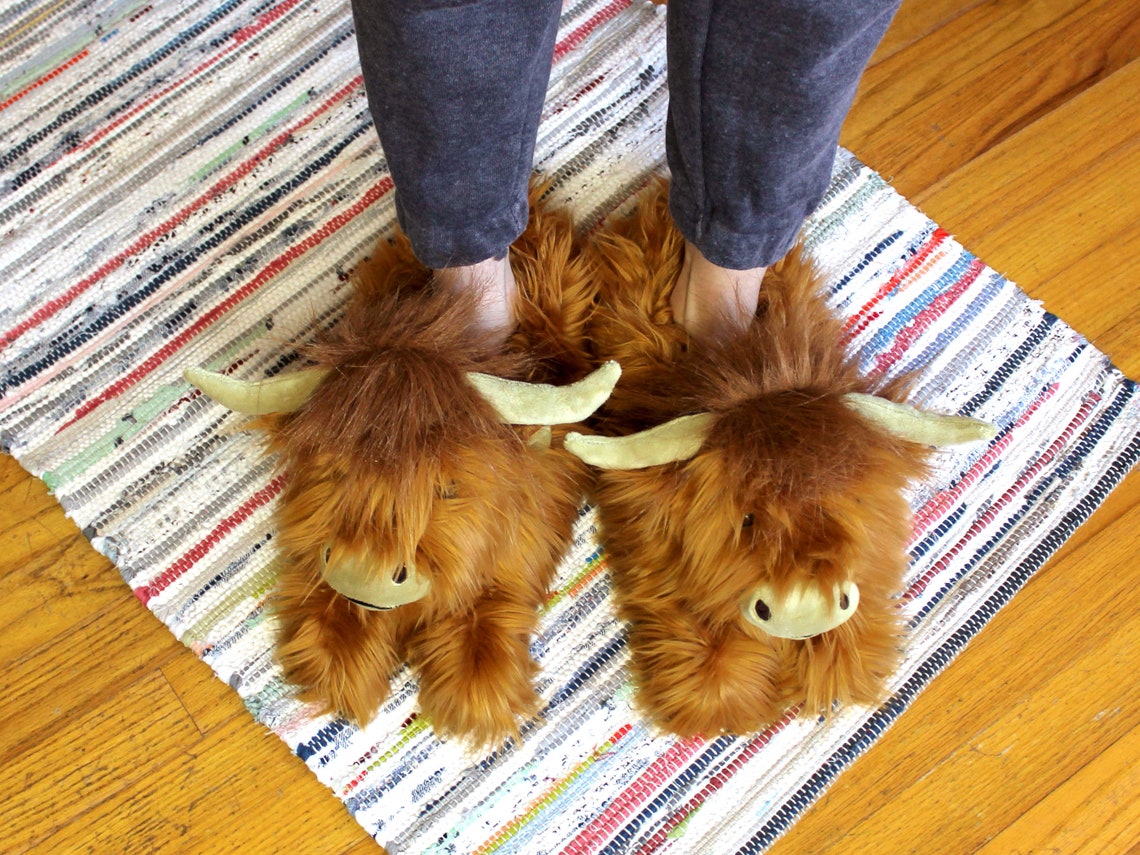 Highland Cattle Slippers Fluffy Scottish Cow Slippers One Etsy