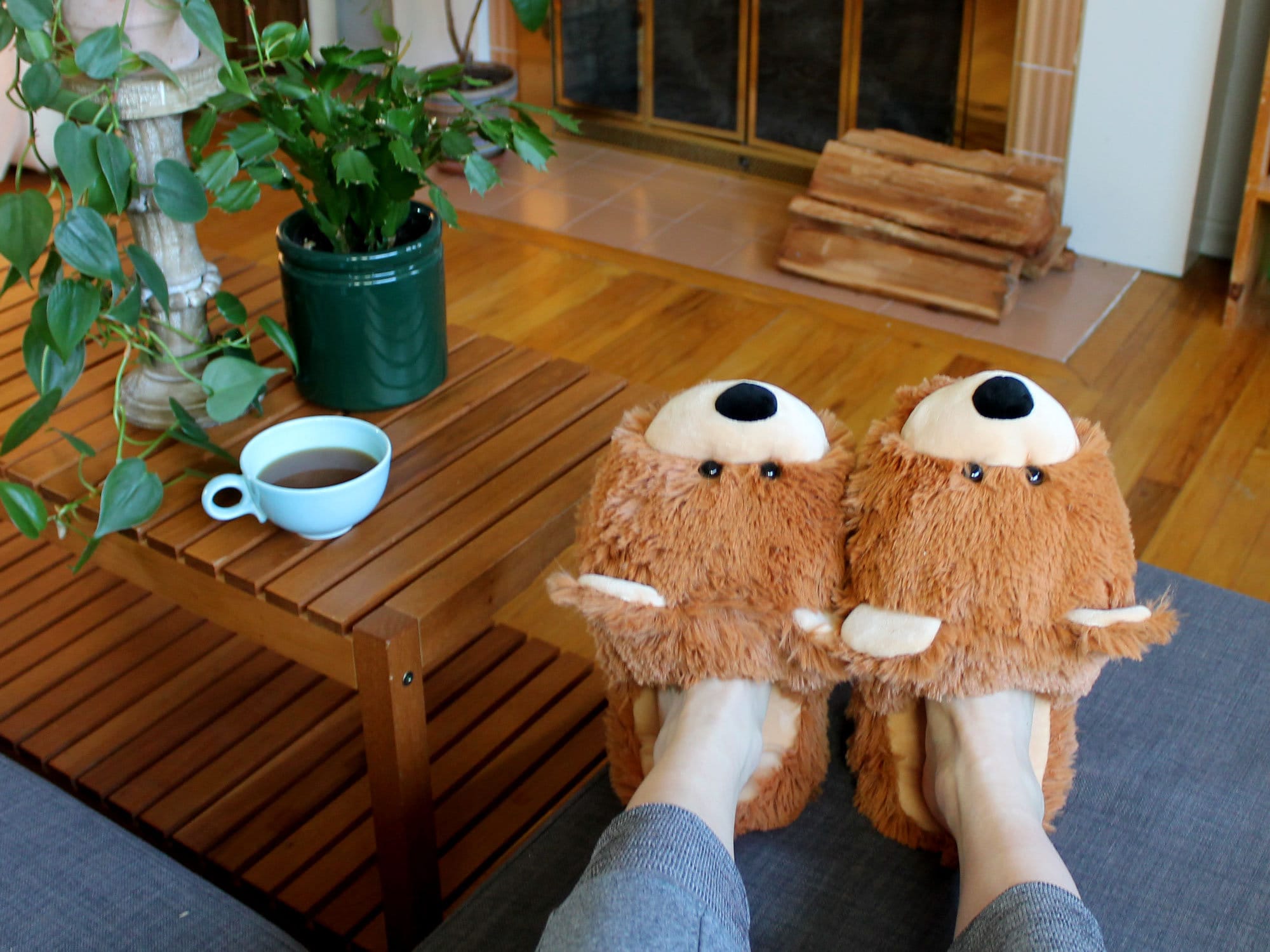 Fuzzy Bear Slippers - Plush Brown Teddy Animal Slippers With Non-Slip Soles - View #5