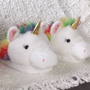 Fuzzy Unicorn Slippers | Fluffy Animal Slippers | One Size Fits Most