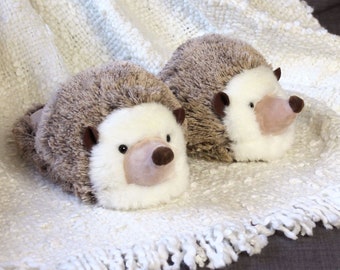 Pantoufles pelucheuses hérisson | Pantoufles pelucheuses animaux | Taille unique