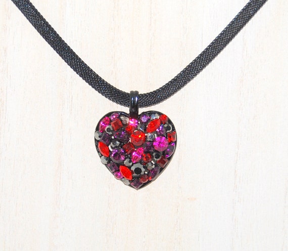 Vintage Cookie Lee Crystal Heart Pendant Necklace… - image 2