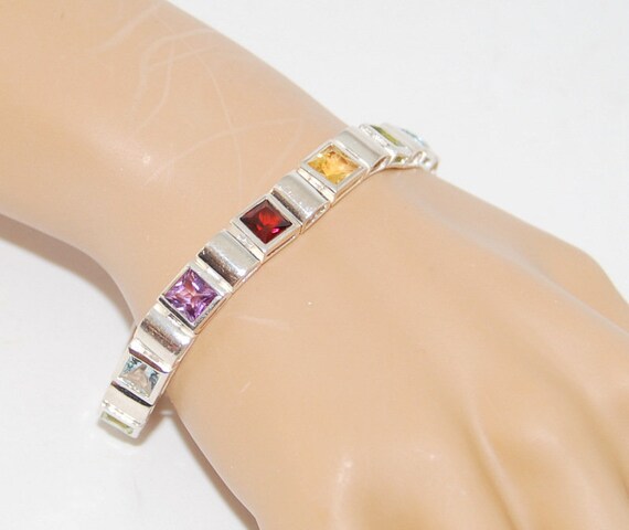 Vintage Sterling Silver Gemstone Bracelet / Genuin