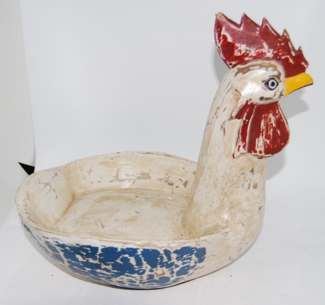 Vintage Wooden Rustic Rooster Bowl With Vegetables / Farmhouse Etsy