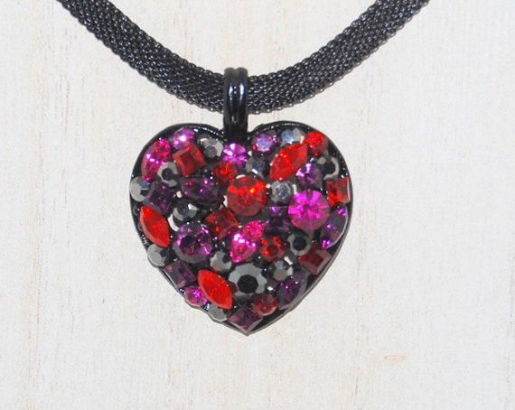 Vintage Cookie Lee Crystal Heart Pendant Necklace… - image 1