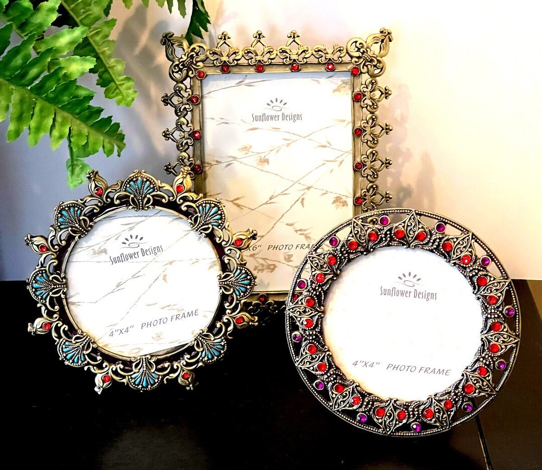 Vintage Jeweled Picture Frames by Sunflower Designs / Set of 3 Etsy