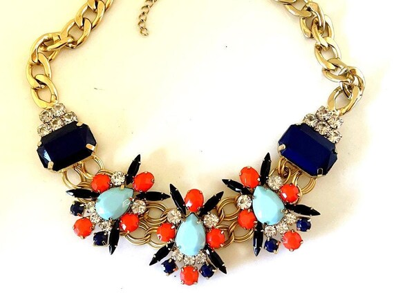 Crystal Statement Necklace, Goldtone Runway Style