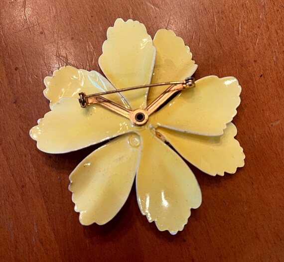 Vintage 1960s Yellow Enamel Flower Brooch Pin View 2