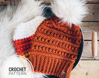 Crochet Beanie Pattern, Messy Bun Pattern, Colors of Fall Beanie Pattern, Halloween Hat Pattern