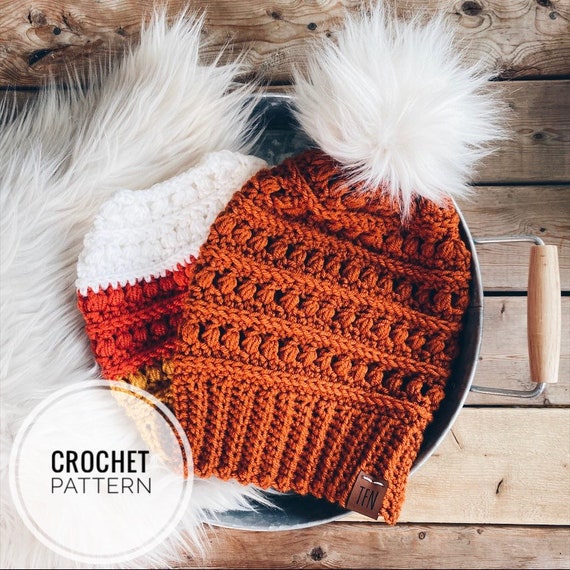 Crochet Beanie Pattern, Messy Bun Pattern, Colors of Fall Beanie Pattern, Halloween Hat Pattern