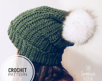 Crochet Hat PATTERN, Slouchy Hat PATTERN, Whispering Pine Beanie PATTERN,