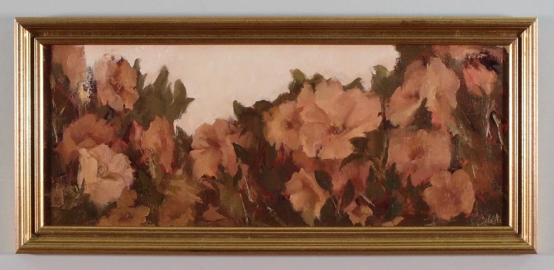 Floral Oil Painting With Gold Frame: Dusty Rose Flowers - Etsy