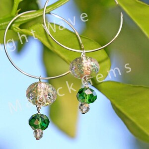 Dichroic Lampwork Glass Bead Green Galaxy Drop ~ SS Hoop ER