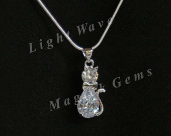 Crystal Sterling Cat Meow Necklace ~ Elegant ~ Modern ~ Humane Society ~ FREE USA Ship