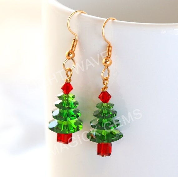 Orecchini Di Natale A Forma Di Alberello Verde Con Cristalli - Inclusi Fermaorecchini - Gioielli Pendenti Donne Per Feste E Capodanno - 3
