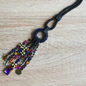 Lariat necklace, black long necklace, Ibiza necklace, boho necklace, mother&#39;s day gift, beaded long necklace, holiday gift.