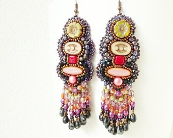 Artisan earrings, Bohemian earrings, dangle earrings, long earrings, tassel earrings, Ibiza style, fringe earrings, gipsy earrings.