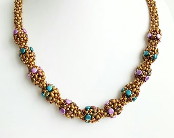 Victorian, baroque necklace, statement necklace, beaded jewellery, cocktail necklace, , gold, pink, elegant, choker necklace, ellad2.