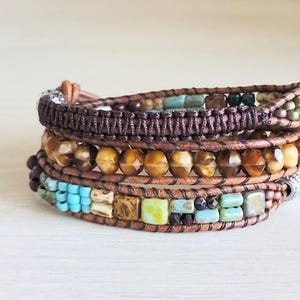 Leather wrap bracelet, wrap bracelet for women, boho wrap bracelet, leather bracelet,  chunky bracelet, beaded wrap bracelet,ibiza bracelet.