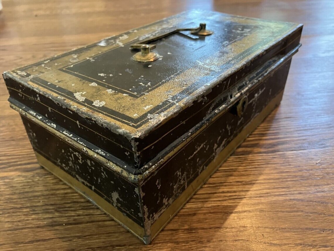 Vintage Cash Box Black Metal Tin - Etsy