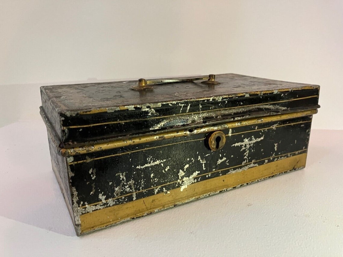 Vintage Cash Box Black Metal Tin - Etsy