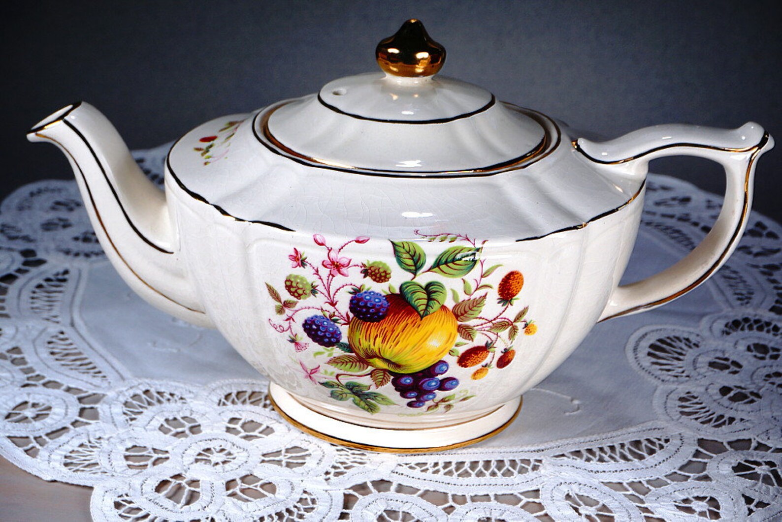 Sadler Fruit and Berries Teapot With Gold Gilt Trim Full Etsy