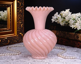 Fenton Pastel Pink Fenton Milk Glass Hobnail Trumpet Vase, Vintage