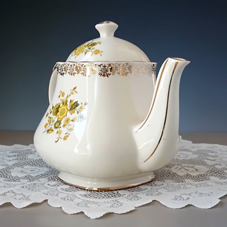 Vintage Sadler Teapot Yellow Floral on Ivory Full Size Etsy