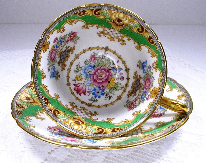 Shelley Tea Cup and Saucer Sheraton Pattern Wide Floral Etsy