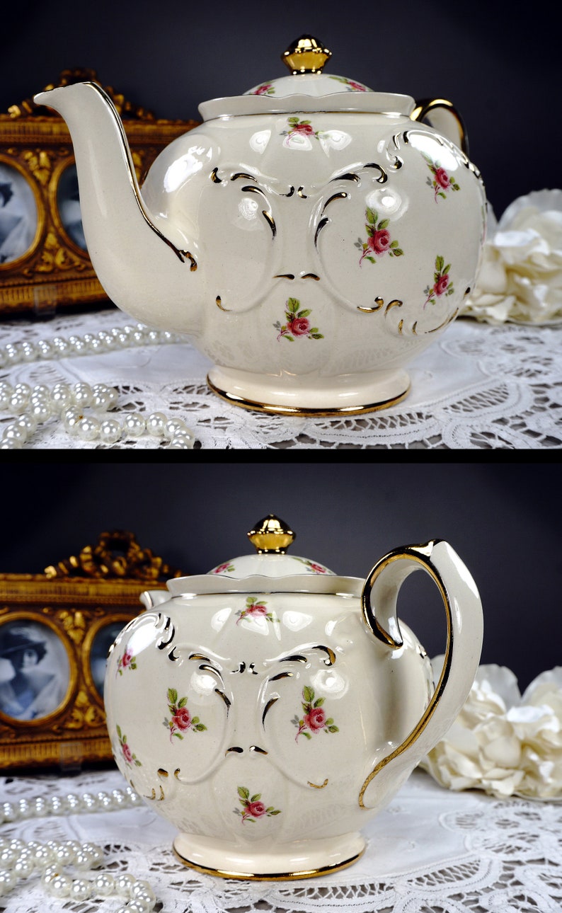 STUNNING Sadler Globe Teapot with Tiny Pink Rosebuds Round Etsy