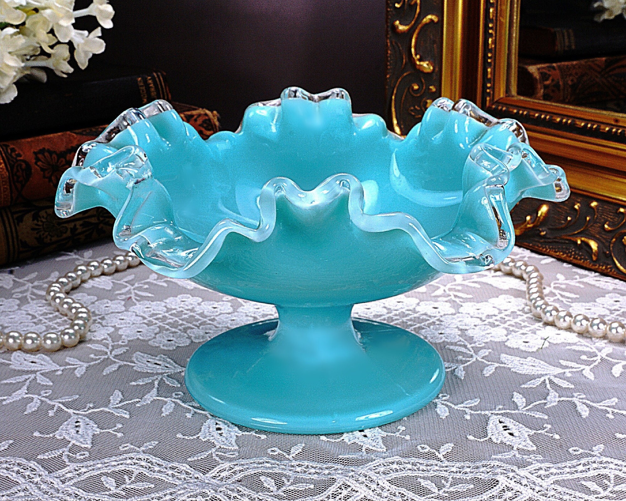 Fenton Turquoise Candy Dish - Etsy