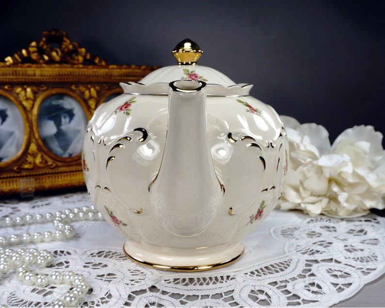 STUNNING Sadler Globe Teapot with Tiny Pink Rosebuds Round Etsy