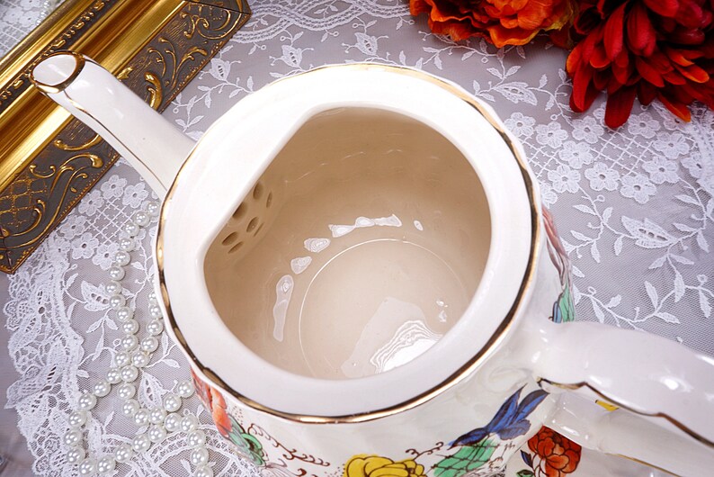 ROSE GARDEN Sadler Swirl Teapot Fall Colors Gold Etsy