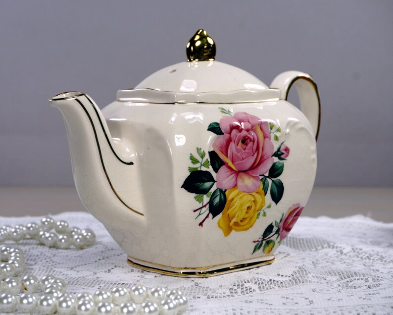 Sadler Small Cube Teapot with Roses Miniature Tea For One Etsy
